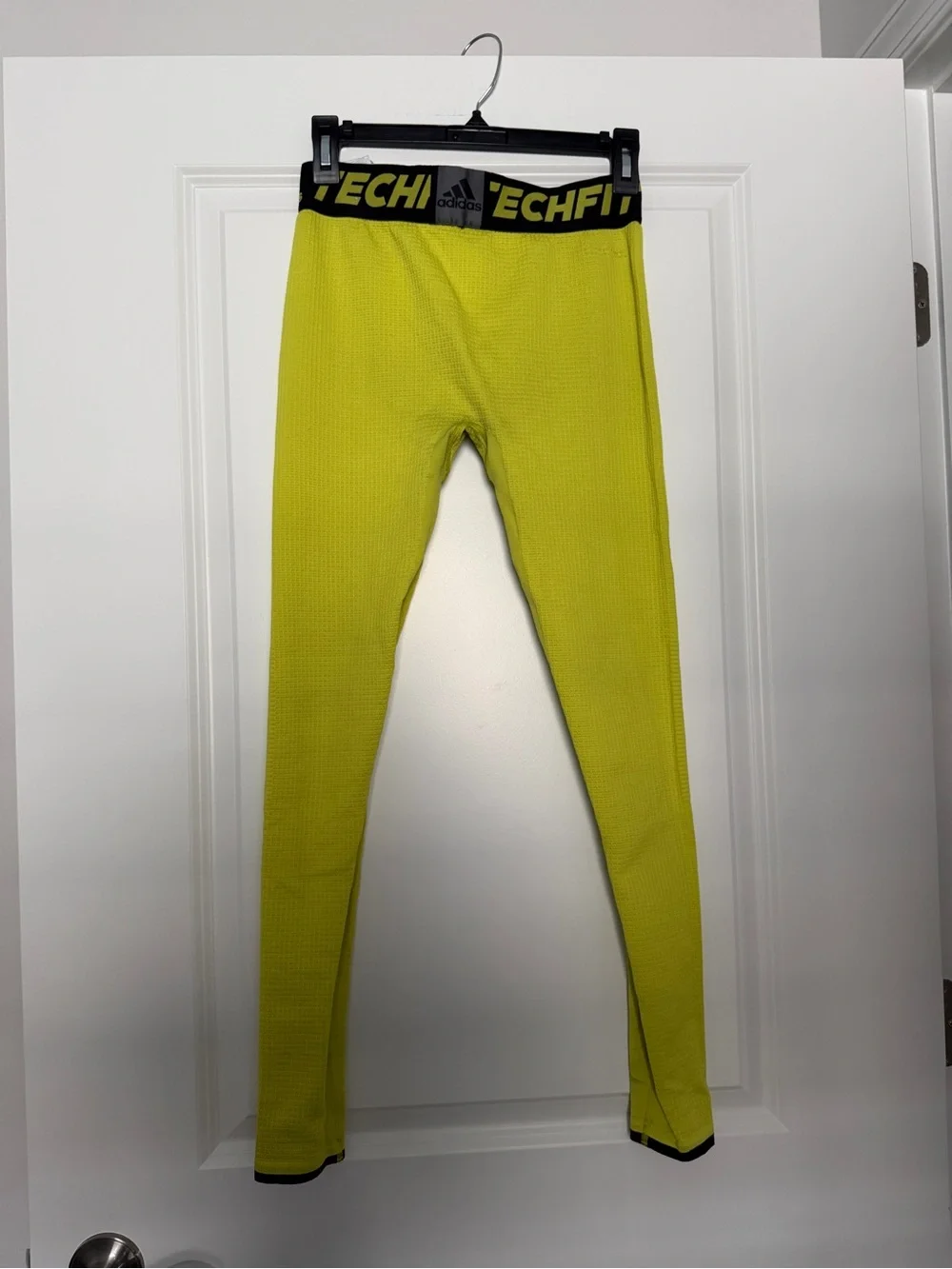 adidas mens thermal Techfit Neon Yellow Compression Tights